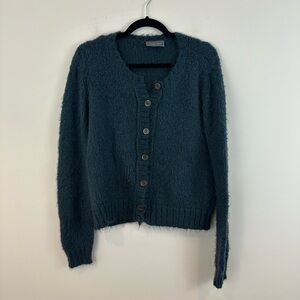 Wooden Ships Eyelash Knit Fuzzy Cozy Teal Button-Front Women's Sweater S/M